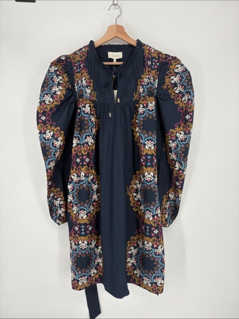 🌋 nwt Cleobella Ivana Navy Multi-Color Embroidered Long Sleeve Boho Dress